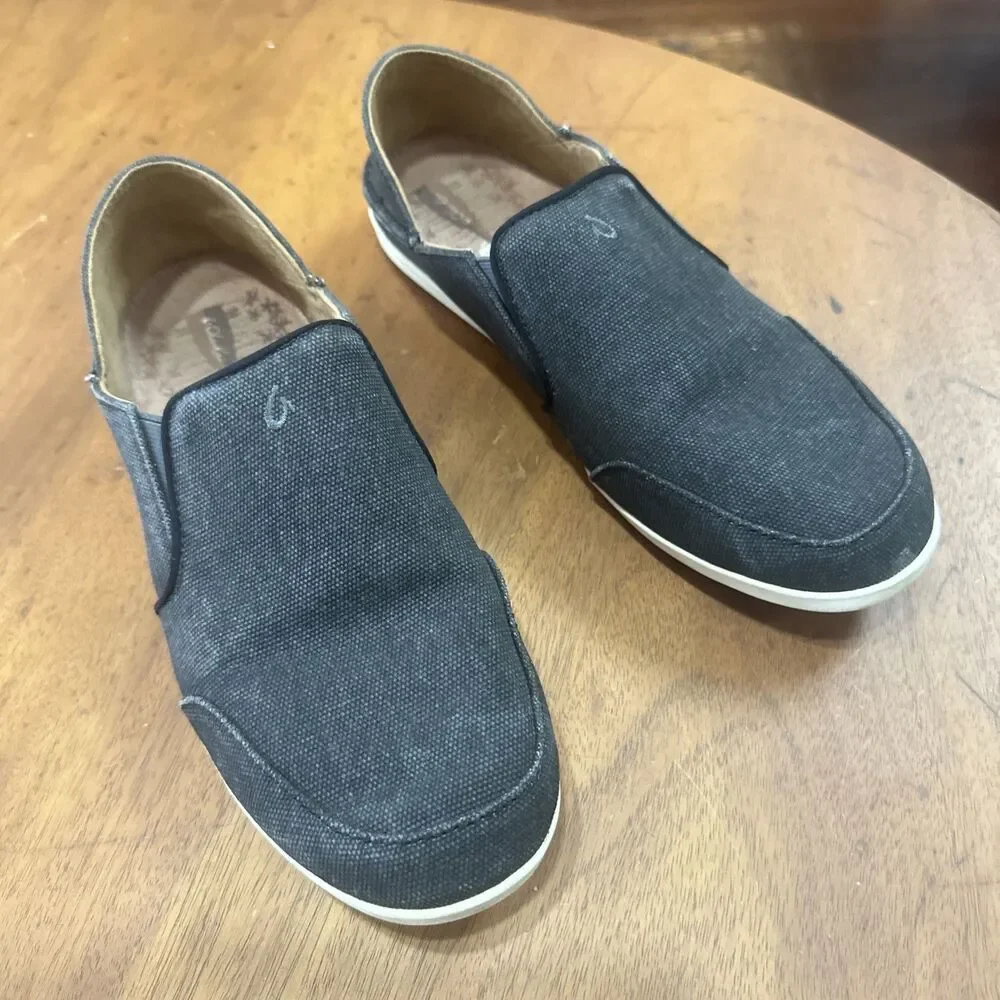 Olukai Walalua Canvas Men’s W9 Blac Slip-On Comfort Walking Casual Loafers Shoes